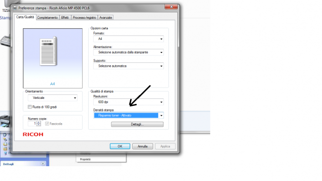 Stampante Ricoh risparmio toner