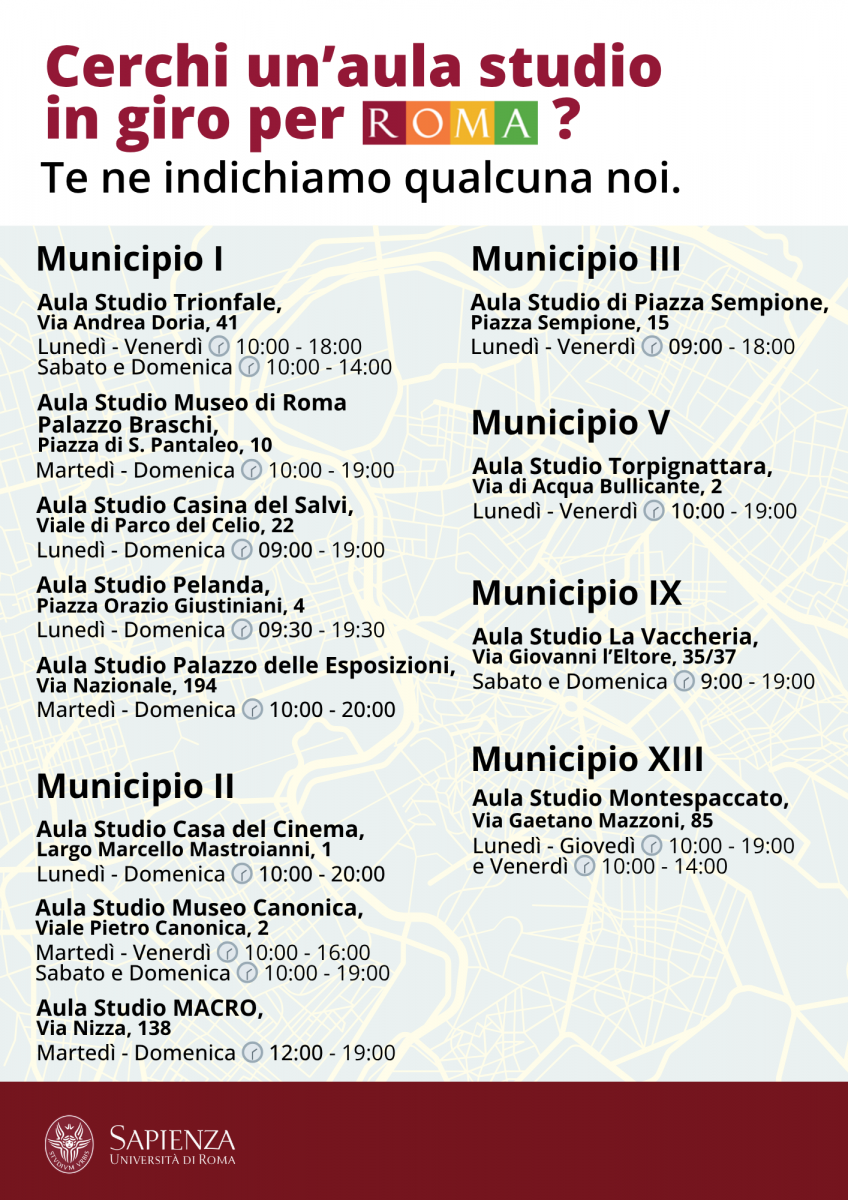 Aule studio Biblioteche di Roma